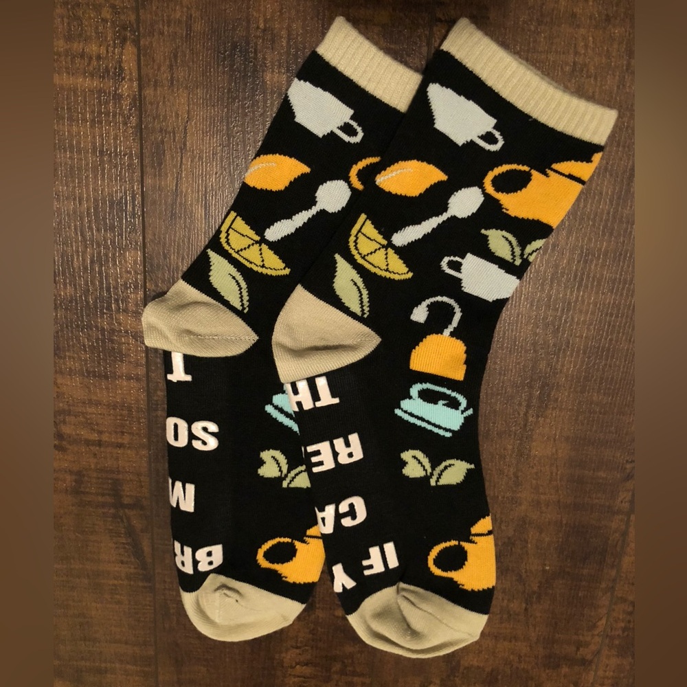 NEW! Quirky Tea Time Black and Beige Socks